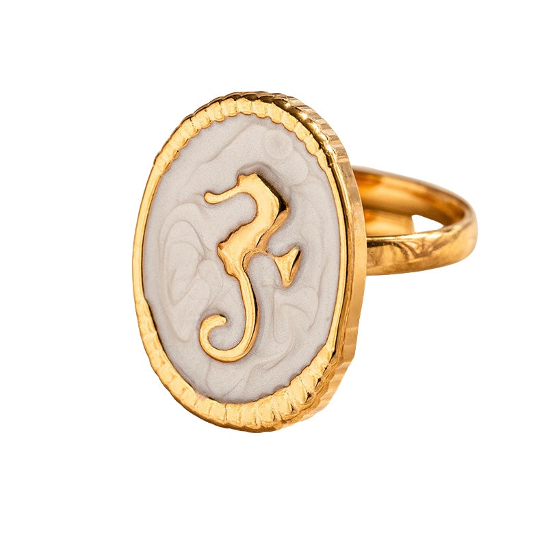 White seahorse - Ring